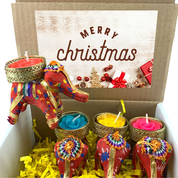 Christmas Gift Box, Happy Holiday Gift, Christmas Gift Set, Christmas Gift for Mom, Holiday Gift Hamper, 2 Yellow Candles - LoveNspire