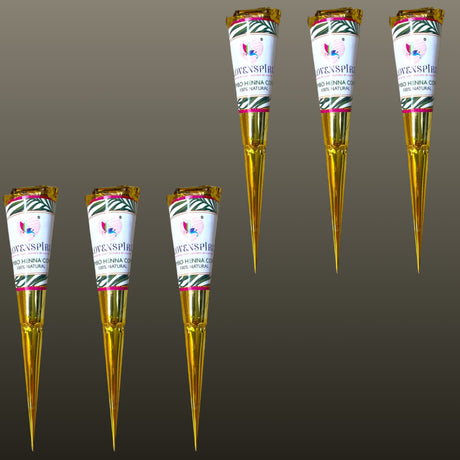 Golden Love & Spirit henna cones with zebra-striped labels