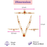 Gold-toned pearl jewelry set with red teardrop gemstone pendant for indian god and goddess idol pooja decor