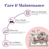 Stack of white cotton napkins with pink gray floral prints