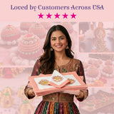 Stack of peach embroidered napkins with gold white floral designs from 13pc set