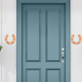Blue paneled door with horseshoe decorations for Rustic Vintage Western Theme Party