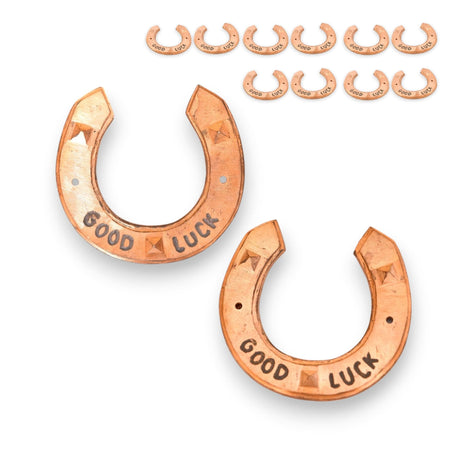 Copper-colored horseshoe charms for rustic wedding, party decor, and housewarming gifts