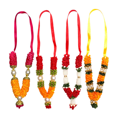 4 Inches Mini Idol Mala, Makhamali Bhagwan Haar, Artificial Indian ,pooja Garland, Diwali Puja Items, Krishna Decor, Red Flower Garlands, Photo Frame - LoveNspire