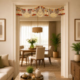Bead door toran with multicolor pompom features ornate beadwork and warm gold red orange tones for festive decorations