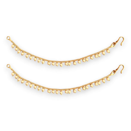 Indian Traditional Ear Chains for Women - Indian Jewellery for Earring Support Long Gold Tone Earring Chain Ear to Hair Chain Jewelry Faux Pearl Hair Accessory - Bridal Jewelry for Wedding - LoveNspire