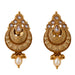 Indian kundan and faux pearls gold tone chandbali earrings with intricate filigree and teardrop stones for ethnic wear