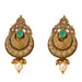 Gold tone indian kundan chandbali earrings with emerald teardrop clear stones and faux pearl drops for wedding wear