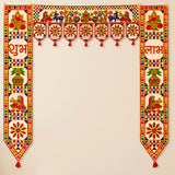 Fabric Ganesha door toran with vibrant red green gold blue embroidery on white for Indian traditional home décor