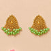 Indian chandbali gold tone dangle earrings with intricate bead detailing and mint green beads for wedding and ethnic wear