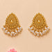 Indian chandbali gold tone teardrop earrings with intricate beads and dangling white pearls for wedding and ethnic wear