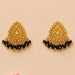 Indian chandbali gold tone teardrop earrings with intricate beads and black bead fringe for wedding and ethnic wear