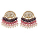 Gold tone Indian kundan stone and faux pearl chandelier earrings with clear crystals and multicolored bead strands for ethnic wear