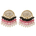 Gold-toned Indian kundan stone and faux pearl chandelier earrings with crystals and beads for Diwali wedding wear