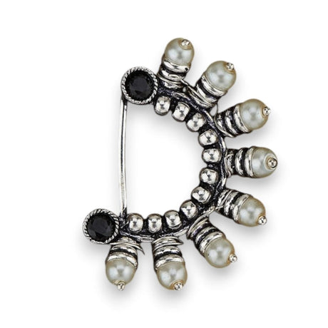 Indian Marathi Nath for Women Pearl Marathi Oxidized Nose Ring Bollywood Style Indian Jewelry Nose Ring Clip-on Marathi Bridal Nathani Faux Pearl Non-piercing Jewelry for Women Gift for Her - LoveNspire