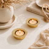 Gold tea light candle holders with beaded pearl rim for indian decorative centerpiece dining table home decor