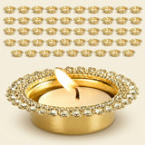 Gold-colored indian tea light candle holder with clear faceted crystal border for home dining temple decor and gifts