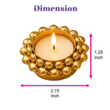 Golden metallic Ghungroo tea light candle holder with beaded spherical border for Diwali pooja and home decor