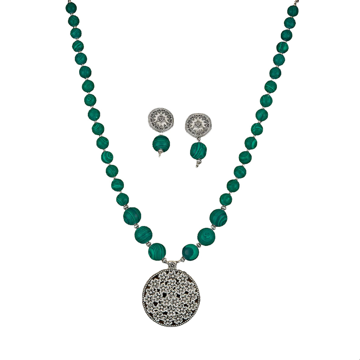 Indo-western necklace pendant set with oxidized plating