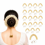 Cream-colored traditional artificial jasmine gajra with beaded gold chain and small bells for bridal and wedding hair accessory