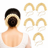 Cream-colored wooden bead traditional artificial jasmine gajra hair accessory with gold-toned metal ties for bridal use