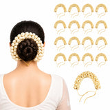 Beige pearl-adorned traditional artificial jasmine gajra with gold-toned wire for bridal mehndi and wedding hair bun accessory