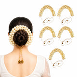 Cream-colored traditional artificial jasmine gajra with gold chain and small bells for bridal mehndi and weddings
