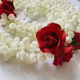 Delicate white jasmine garland with red roses for Diwali, Eid, weddings