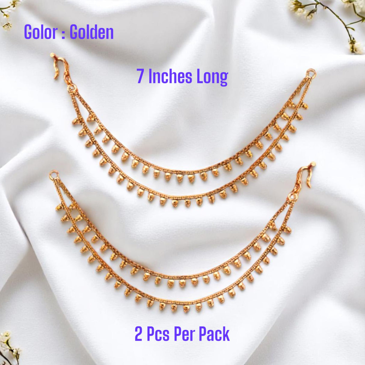Golden ear chain jewelry for women Indian traditional wedding and Bollywood hair accessory