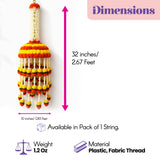 A vibrant 32-inch jumbo jhoomar hanging ornament with orange and yellow plastic and fabric pom-poms for festive decor