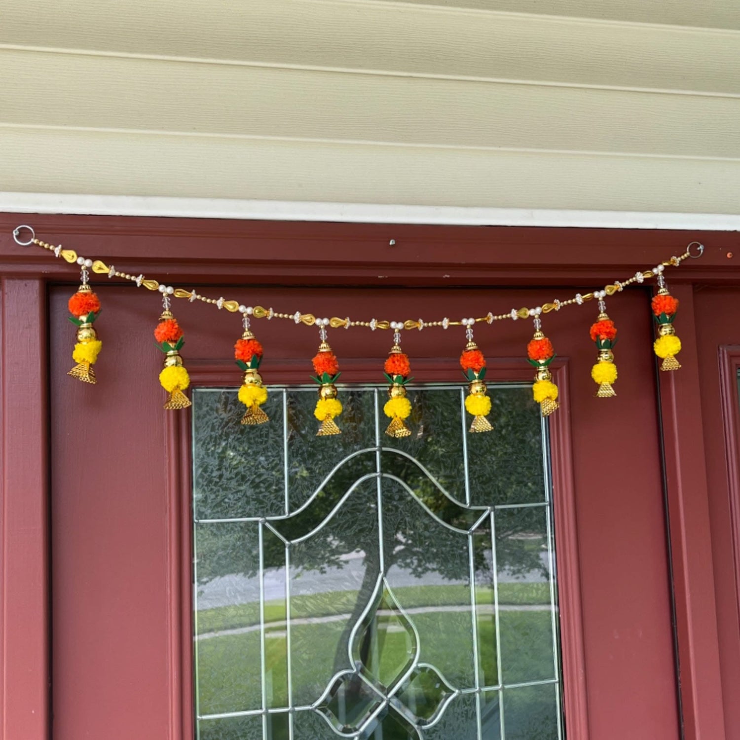 Door Toran Hanging Bandarwal for Home Pooja Decor Kalash Beads Pompom Design Indian Vintage Traditional Main Door - Diwali Decoration Wedding Favor Housewarming Return Gift (36x5 Inches) - LoveNspire