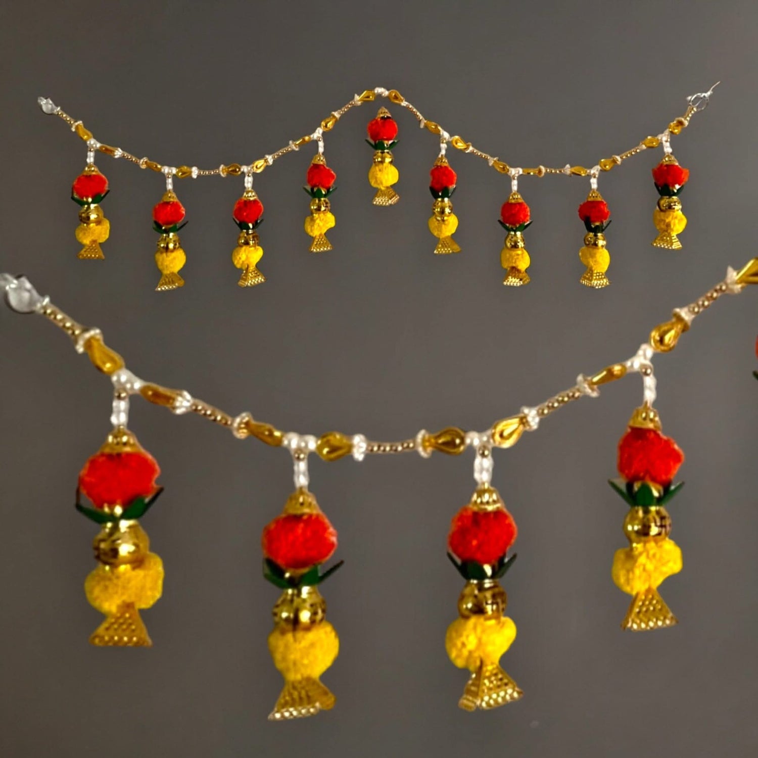 Door Toran Hanging Bandarwal for Home Pooja Decor Kalash Beads Pompom Design Indian Vintage Traditional Main Door - Diwali Decoration Wedding Favor Housewarming Return Gift (36x5 Inches) - LoveNspire