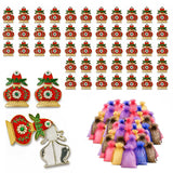 Decorative kalash haldi kumkum holder enamel pins in red and gold with white floral patterns and emerald gemstone for pooja