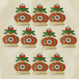 Kalash haldi kumkum holder decorative red and green appliqués with silver floral details and gold trimmed bases for pooja rituals