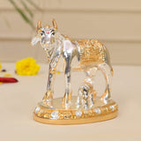 Silver and gold cow and calf figurine for Diwali decor and good luck gifting
