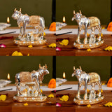 Silver and gold cow and calf figurine for Diwali Pooja and auspicious decor