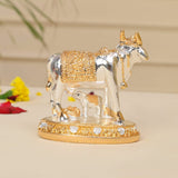 Silver and gold cow and calf figurine for home decor and auspicious gifting events