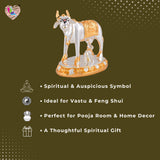 Silver and gold cow figurine for Kamadhenu idol decor and auspicious gift purposes