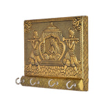 Handcrafted Indian Doli key holder with ornate golden musicians design, 4 hooks