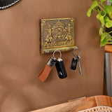 Handcrafted Indian Doli golden key holder with 4 ornate wall hooks