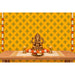 Golden brass statue of lord ganesha seated in a meditative pose with four arms and intricate detailing for pooja decor