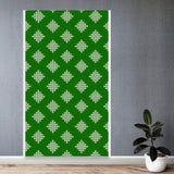 Green wall decal with a repeating white geometric pattern for kolam rangoli backdrop and festival decorations