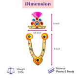 Gold-colored plastic and bead jewelry set with pink feather plume blue and red gemstones for janmashtami ganesh chaturthi celebration
