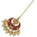 Red and gold kundan chand tikka maang tikka with clear stones and pearls gold plating for indian wedding accessory