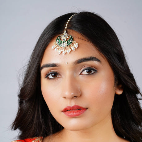 Kundan Chand Tikka with Gold Plating Indian Traditional Maang Tikka Pakistani, Indian Forehead Fashion Jewelry Matha Patti Designer Head Accessory Indian Wedding Gift for Her - LoveNspire