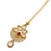 Gold plated kundan work maang tikka with red gemstone and clear stones for indian wedding forehead jewelry