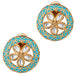 Turquoise and gold enamel floral stud earrings with clear stones in Indian kundan and pearl tassel round design