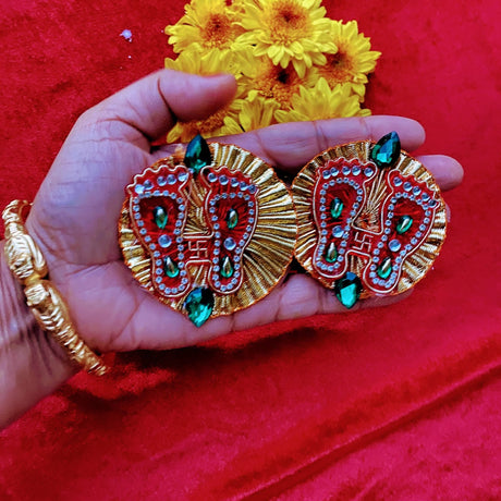 Acrylic Lakshmi Charan Paduka Feet 2 Pairs Laxmi Padhuka Good Luck Footsteps Shubh Labh Rangoli Sticker for Door Entrance Home Temple Diwali Decoration Indian Traditional Vara Lakshmi Pagla - LoveNspire