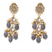 Gold tone Indian floral kundan stone earrings with gray teardrop beads and faux pearl accents for ethnic wear