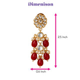 Gold tone Indian floral kundan stone earrings with clear stones red teardrop beads and faux pearl accents for weddings